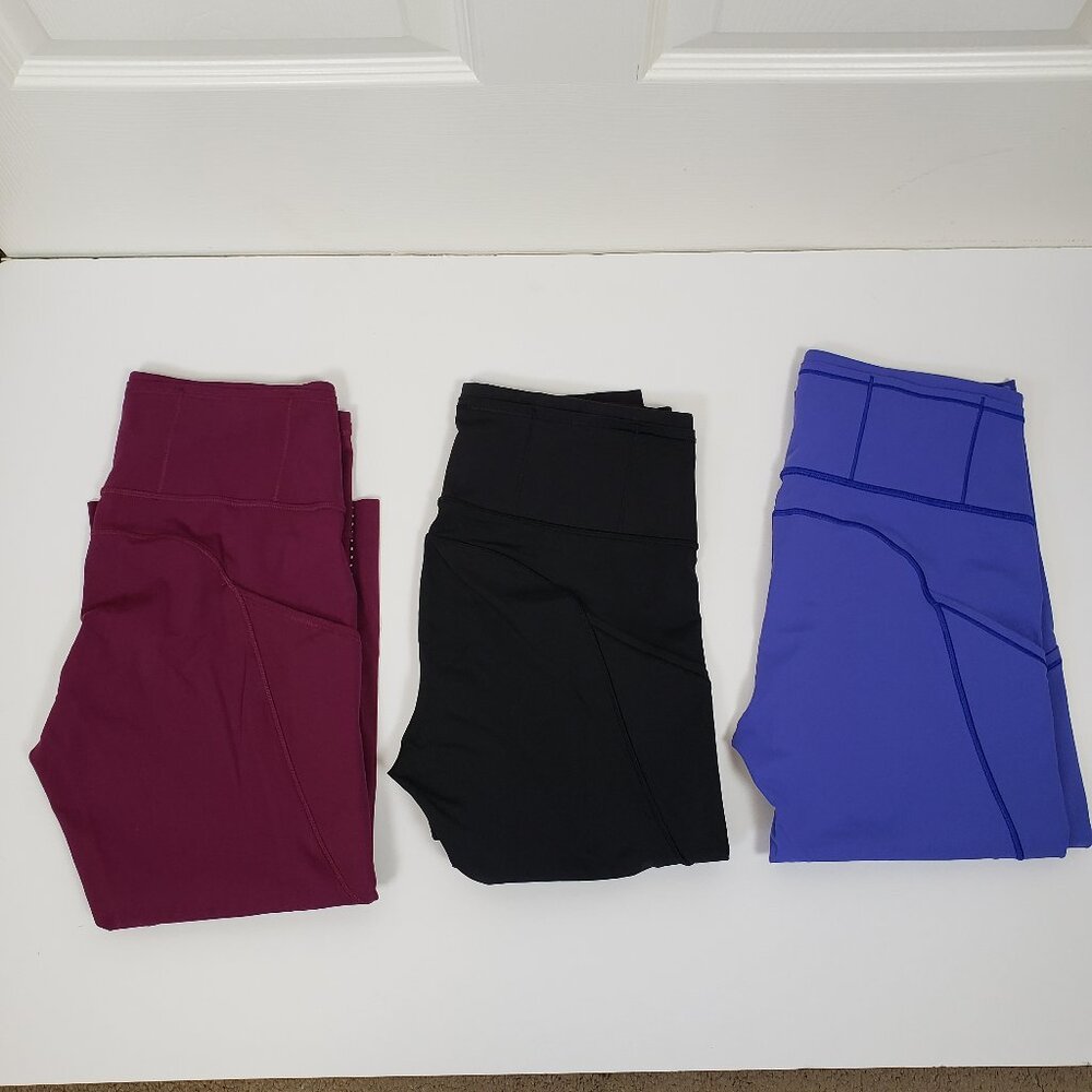 Lululemon Fast & Free Crop II 19" Pockets & Reflective Dots Set of 3 Size 8